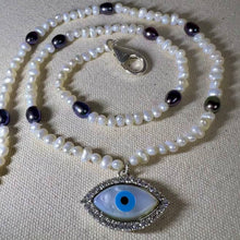 Load image into Gallery viewer, Evil Eye Amulet Necklace | Evil eye | MOP | Pearl | Lapis Lazuli | CZ
