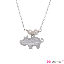 Load image into Gallery viewer, Sterling Silver Chain with two overlapping cute hippos on a sterling silver pendant embellished with small freshwater white pearls. The chain measures 14.5" with an adjustable chain of 1" to increase length to 15.5".