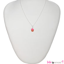 Load image into Gallery viewer, Sterling silver pendant in pink and brown cupcake design on a delicate sterling silver chain for little girls. Measures 14" with an adjustable chain of 2" to increase length to 16".