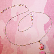 Load image into Gallery viewer, Sterling silver pink chick pendant on a sterling silver chain measuring 14" and an adjustable chain of 2" to increase length to 16". The pink chickie is too cute and full of attitude.