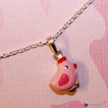 Load image into Gallery viewer, Sterling silver pink chick pendant on a sterling silver chain measuring 14" and an adjustable chain of 2" to increase length to 16". The pink chickie is too cute and full of attitude.