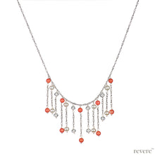 Load image into Gallery viewer, Taiwanese Coral, pearl and crystal on a sterling silver chain with rhodium plating, with an extendable chain of 2&quot;.
