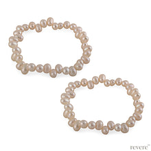 Load image into Gallery viewer, "Chantilly" features a set of two elasticated white freshwater pearl bracelets.