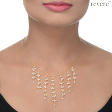 Load image into Gallery viewer, "Kamaa" features small yet delicate white freshwater pearl clusters inter-woven with links of 18k gold plated sterling silver on a sterling silver chain also with 18k gold plating. Poetic in disposition with a luxurious feel. Goes well with our Moksha earrings.