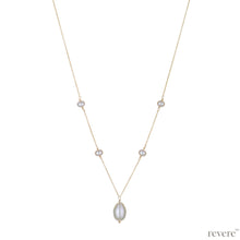 Load image into Gallery viewer, "Noblesse" features white freshwater pearls scattered on a sterling silver chain with 18k gold plating with one white drop pearl. Inspired by the Art Deco movement, this design is delicate yet impactful.