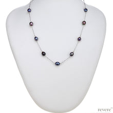 Load image into Gallery viewer, Elegant and rare dark grey freshwater pearls with peacock hues scattered on a sterling silver chain. "Eclectic" will enhance any outfit, formal, casual, work and party!