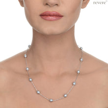 Load image into Gallery viewer, Exquisite grey freshwater pearls scattered on a sterling silver chainwith rhodium plating. "Naomi" adds spice up any outfit including boardroom chic!