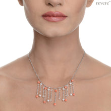 Load image into Gallery viewer, Taiwanese Coral, pearl and crystal on a sterling silver chain with rhodium plating, with an extendable chain of 2".