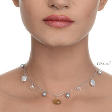 Load image into Gallery viewer, Curio necklace is a delicate sterling silver chain dispersed with grey and white pearls, citrine and glass crystal for a fun contemporary design.
