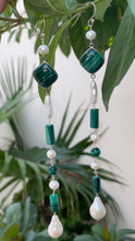 Load image into Gallery viewer, Mitali earrings | Malachite | Pearl | Sterling silver
