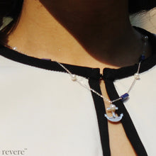 Load image into Gallery viewer, Be near the Sea always..with the Seafarer necklace featuring a hand crafted sterling silver anchor and scattered freshwater pearls and sea blu lapis lazuli gemstones on a sterling silver chain.. Instant coolness!
