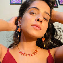 Load image into Gallery viewer, Avni Necklace &amp; Earrings | Carnelian | Pyrite | 18k gold plated sterling silver
