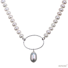 Load image into Gallery viewer, Ecru is a chic strand of freshwater white pearls strung together with a sterling silver oval ring and pearl drop for that extra bit of pop.