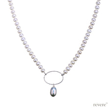 Load image into Gallery viewer, Ecru is a chic strand of freshwater white pearls strung together with a sterling silver oval ring and pearl drop for that extra bit of pop.