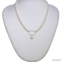 Load image into Gallery viewer, Ecru is a chic strand of freshwater white pearls strung together with a sterling silver oval ring and pearl drop for that extra bit of pop.