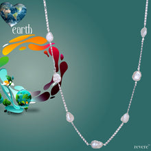 Load image into Gallery viewer, Gaia features gorgeous white freshwater keshi pearls scattered on a sterling silver chain (rhodium plated). Keshi pearls are irregular shaped pearls with character and sheen. This earthy design is subtle and can be styled with any casual look.