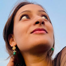 Load image into Gallery viewer, Lipika earrings | Green Onyx | Pearl | 18k gold plated