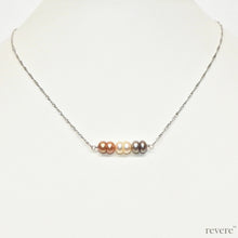 Load image into Gallery viewer, troika 3-colour AAA grade cultured fresh water pearls on a sterling silver chain. fantastic as a workwear accessory or easy weekend wearing