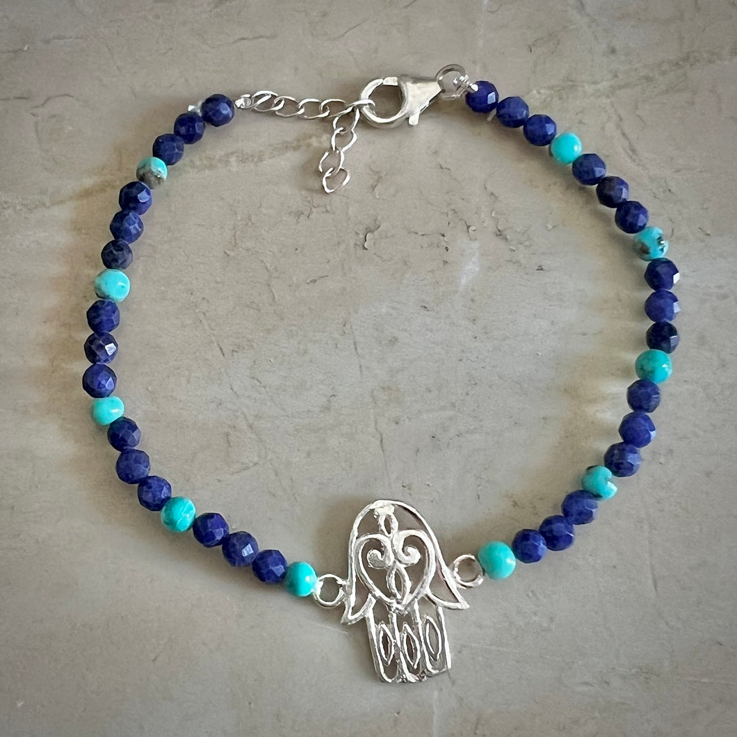 Serene Bracelet | Hamza | Amazonite | Lapis Lazuli | Sterling Silver