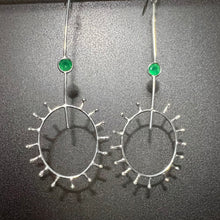 Load image into Gallery viewer, Green Starburst Earrings | Onyx | Sterling Silver
