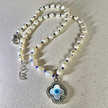 Load image into Gallery viewer, Guardian Clover Necklace | Evil eye | MOP | Pearl | Lapis Lazuli | CZ
