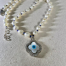Load image into Gallery viewer, Guardian Clover Necklace | Evil eye | MOP | Pearl | Lapis Lazuli | CZ
