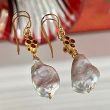 Load image into Gallery viewer, Ember Earrings | Garnet | Keshi Pearl | 18ct Gold Plated Silver
