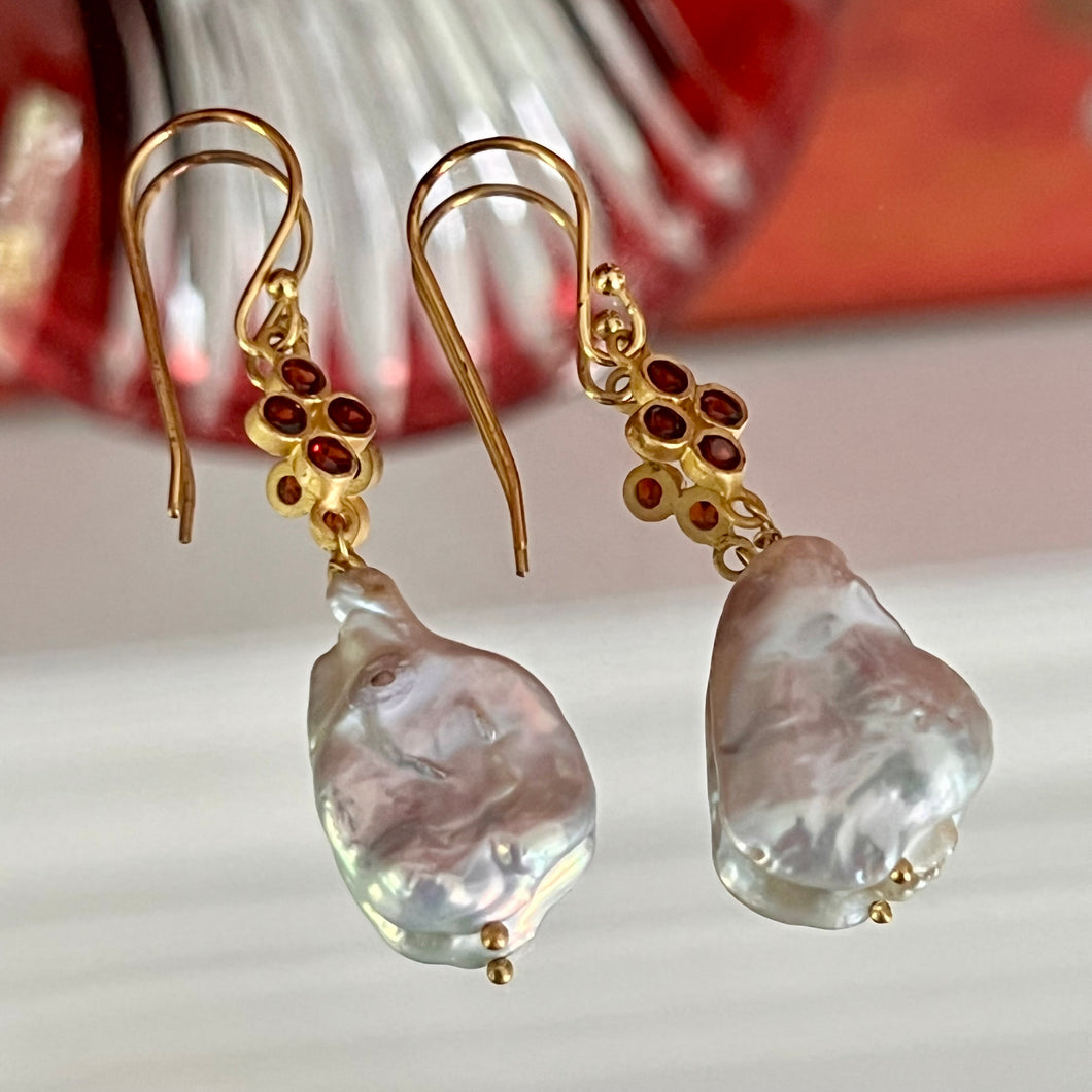 Ember Earrings | Garnet | Keshi Pearl | 18ct Gold Plated Silver