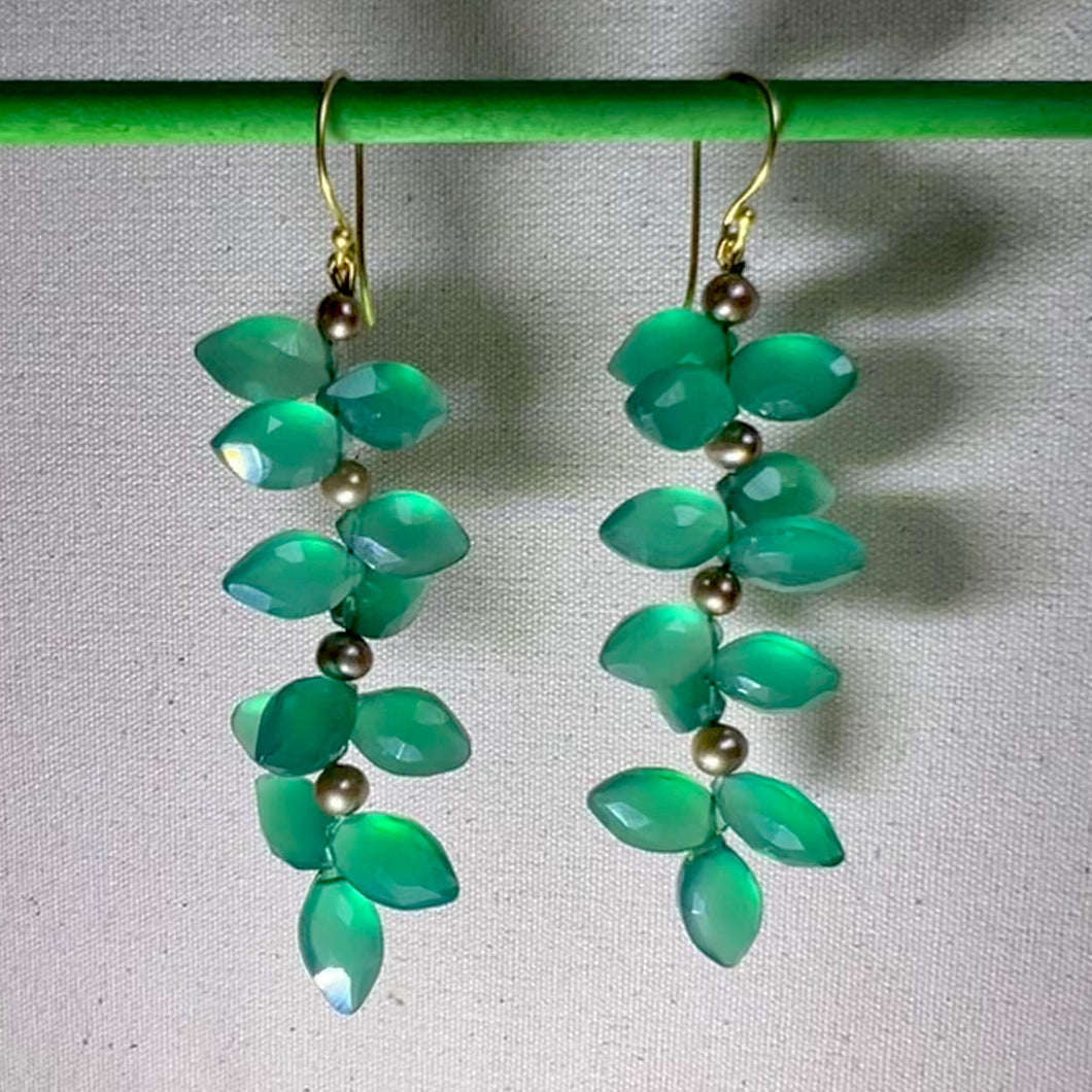 Enchanted Ivy Earrings | Green Onyx | Pearl | 18ct Gold Plated Silver