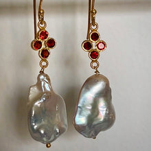 Load image into Gallery viewer, Ember Earrings | Garnet | Keshi Pearl | 18ct Gold Plated Silver
