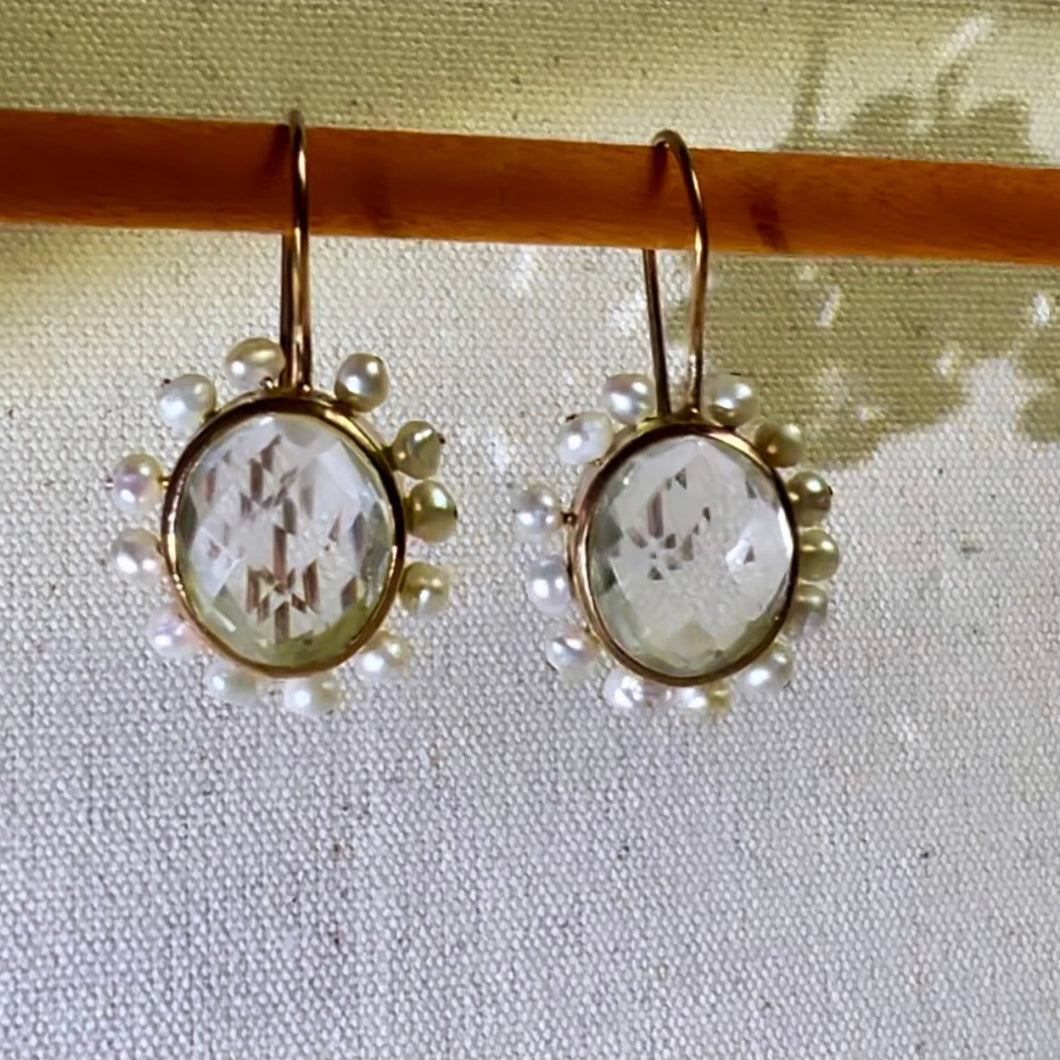 Rose Drop Earrings | Crystal Quartz | Pearl | Rose Gold Sterling Silver