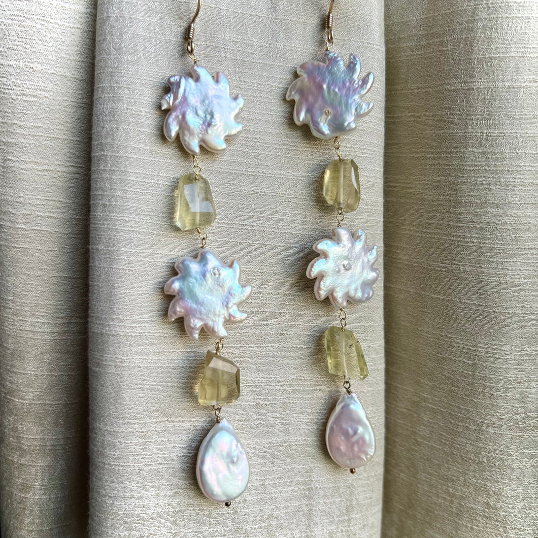 Vastika Earrings | Lemon Topaz | Pearl | 18k gold plated sterling silver