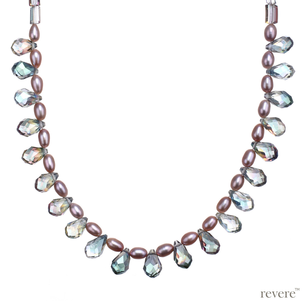 carnival pink pearl necklace with rainbow crystal for evening wear and fun occasions