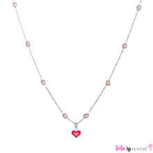 Load image into Gallery viewer, Sterling silver pink heart shaped pendant on a sterling silver chain scattered with baby pink pearls. Ideal for any little girl who loves pink.
