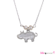 Load image into Gallery viewer, Sterling Silver Chain with two overlapping cute hippos on a sterling silver pendant embellished with small freshwater white pearls. The chain measures 14.5&quot; with an adjustable chain of 1&quot; to increase length to 15.5&quot;.
