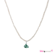 Load image into Gallery viewer, Sterling Silver Bunny Rabbit pendant in light and dark green on a delicate string of tiny white freshwater pearls. Set with a sterling silver fastening and adjustable chain of 2&quot; to increase length to 16&quot;.
