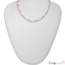 Load image into Gallery viewer, Petite white pearls laced with pink crystal set in sterling silver and measuring 14&quot; with an adjustable chain of 2&quot; to increase length to 16&quot;. If your little one loves pink - this one is a winner.
