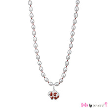 Load image into Gallery viewer, White pearls handknotted in red thread to perfectly compliment the red and white sheep pendant in sterling silver. Measures 14&quot; with an adjustable chain of 2&quot; to increase length to 16&quot;. Pretty and fun!
