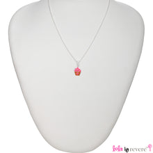 Load image into Gallery viewer, Sterling silver pendant in pink and brown cupcake design on a delicate sterling silver chain for little girls. Measures 14&quot; with an adjustable chain of 2&quot; to increase length to 16&quot;. 
