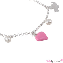 Load image into Gallery viewer, A sterling silver charm bracelet with white pearls, minnie mouse and a pink heart. Some girls get to have all the fun!Measures 6&quot; with an adjustable chain of 1&quot; to increase length to 7&quot;. 

