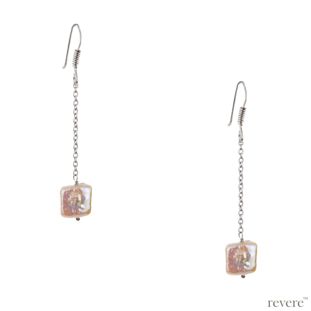 Personify your beauty with this pair of earring features classic design embellished with beautiful white freshwater keshi pearl suspended on sterling silver link chain.