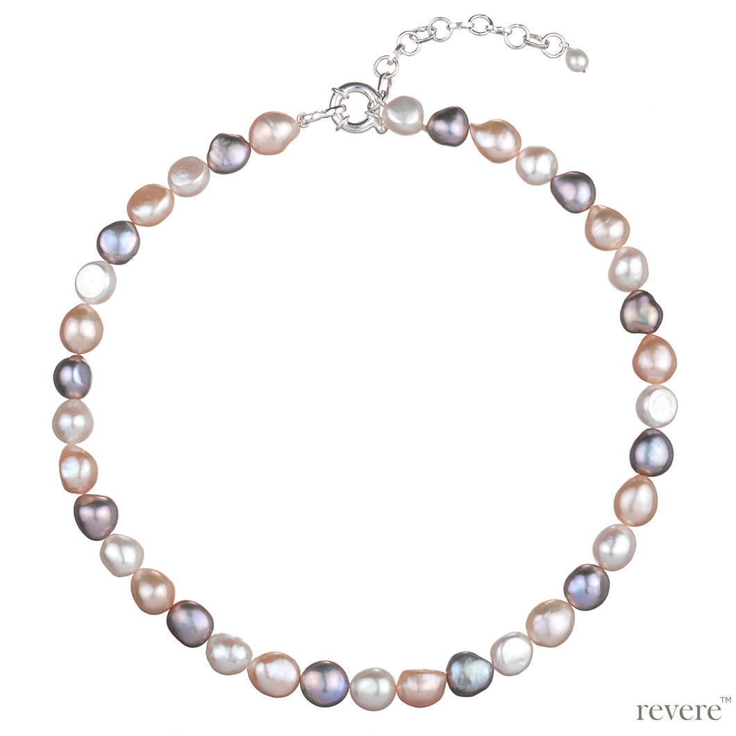 Peaches is a lovely hand-knotted baroque pearl necklace with a light pastel palette. It comes with a 2