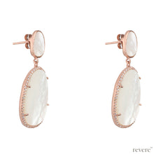 Load image into Gallery viewer, Mother of Pearl Coin with CZ diamonds set in sterling silver with 18k rose gold plating and immersed with lightness and dreams.
