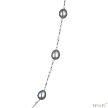 Load image into Gallery viewer, Exquisite grey freshwater pearls scattered on a sterling silver chainwith rhodium plating. &quot;Naomi&quot; adds spice up any outfit including boardroom chic!
