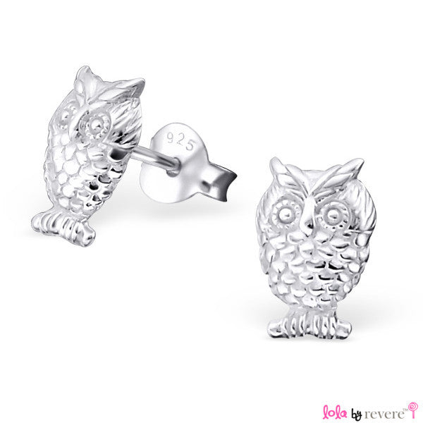 Plain silver owl ear studs