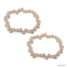 Load image into Gallery viewer, &quot;Chantilly&quot; features a set of two elasticated white freshwater pearl bracelets. 
