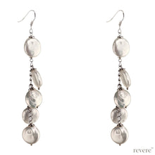 Load image into Gallery viewer, sail earrings in white AAA grade cultured fresh water coin shaped pearl set in sterling silver. Suitable for office wear and for evening dressing
