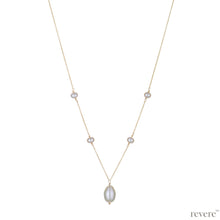 Load image into Gallery viewer, &quot;Noblesse&quot; features white freshwater pearls scattered on a sterling silver chain with 18k gold plating with one white drop pearl.  Inspired by the Art Deco movement, this design is delicate yet impactful.
