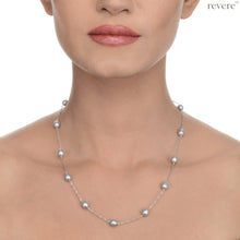 Load image into Gallery viewer, Exquisite grey freshwater pearls scattered on a sterling silver chainwith rhodium plating. &quot;Naomi&quot; adds spice up any outfit including boardroom chic!
