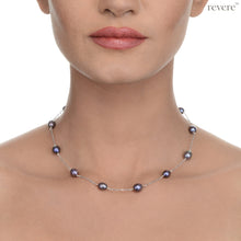 Load image into Gallery viewer, Elegant and rare dark grey freshwater pearls with peacock hues scattered on a sterling silver chain. &quot;Eclectic&quot; will enhance any outfit, formal, casual, work and party!
